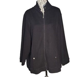 LIZ&ME CATHERINE'S Black Full Zip Jacket Quilted Knit Ribbed‎ Trim Casual Fall